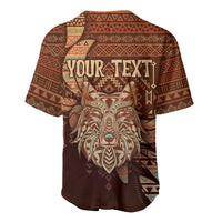 Personalized Wolf Native American Baseball Jersey Tribal Geometric Earth Tone
