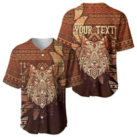 Personalized Wolf Native American Baseball Jersey Tribal Geometric Earth Tone