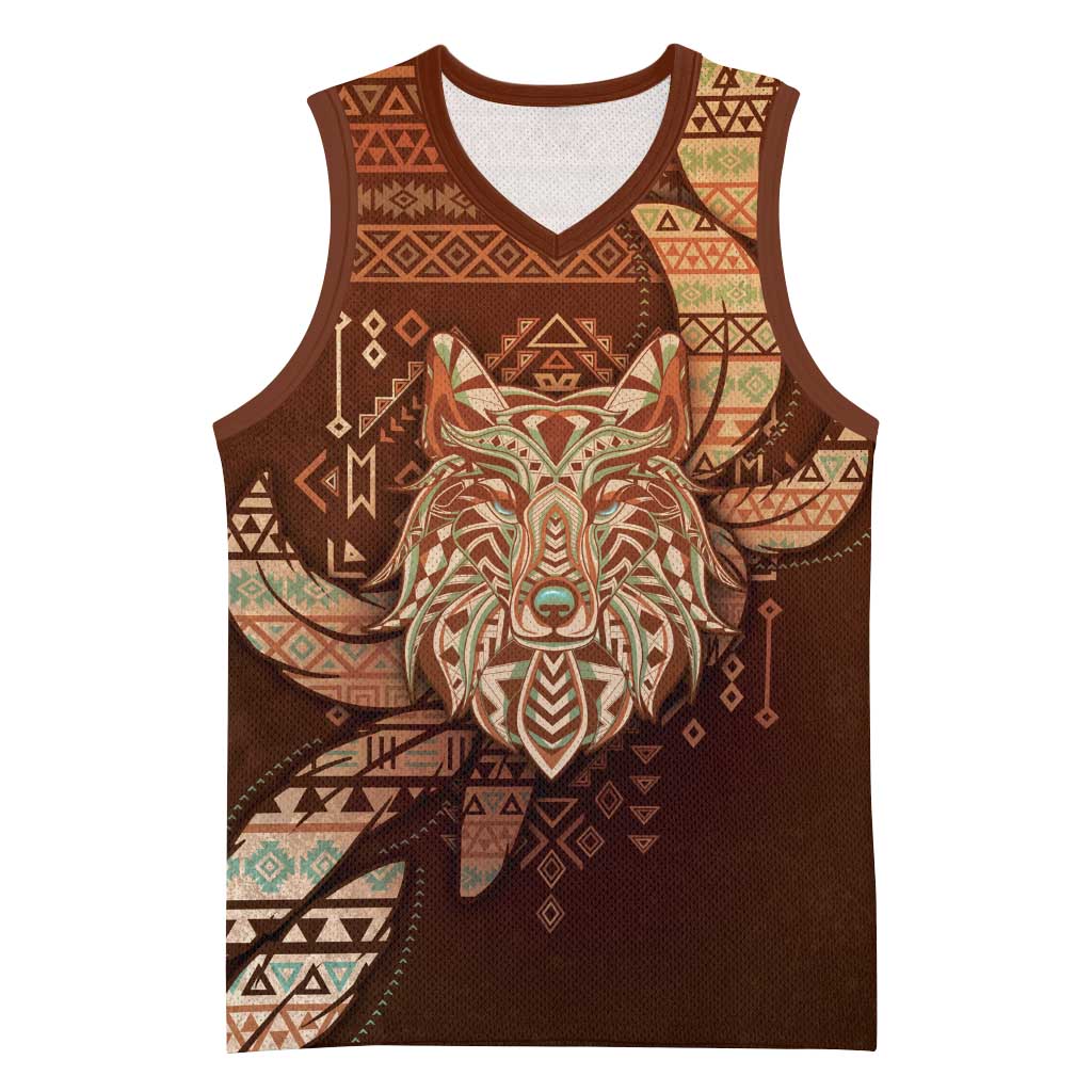 Personalized Wolf Native American Basketball Jersey Tribal Geometric Earth Tone