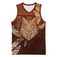 Personalized Wolf Native American Basketball Jersey Tribal Geometric Earth Tone