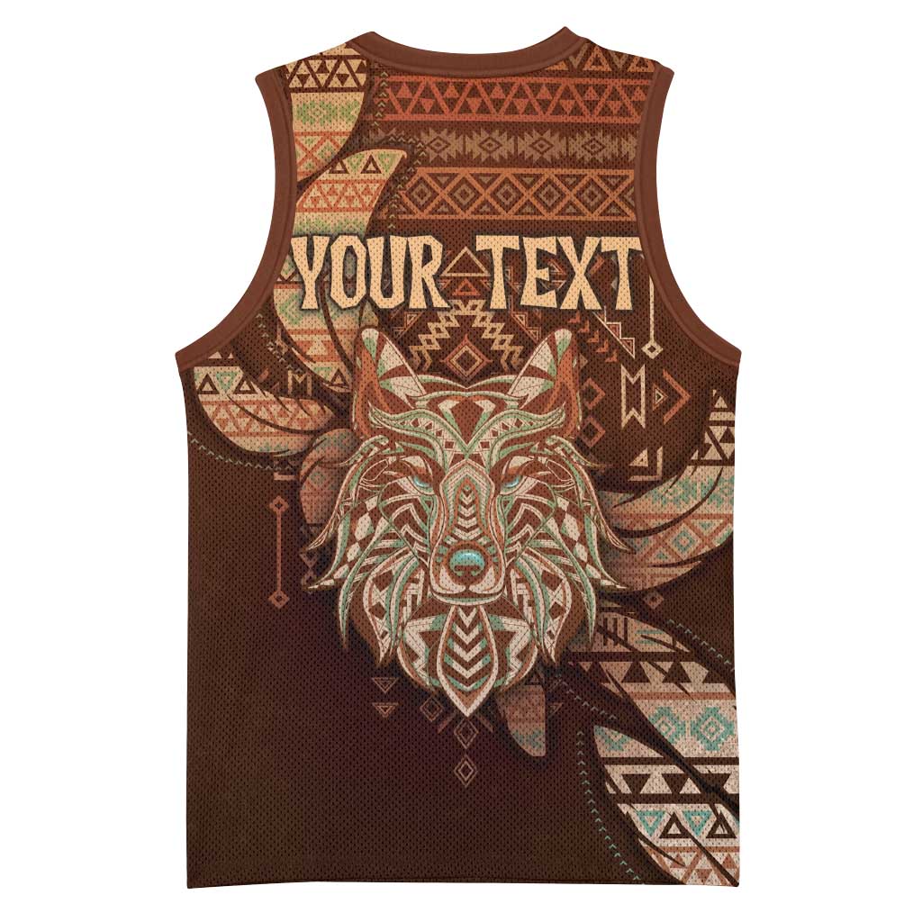 Personalized Wolf Native American Basketball Jersey Tribal Geometric Earth Tone