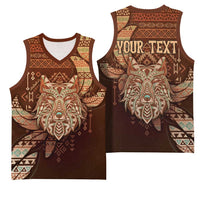 Personalized Wolf Native American Basketball Jersey Tribal Geometric Earth Tone