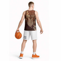 Personalized Wolf Native American Basketball Jersey Tribal Geometric Earth Tone