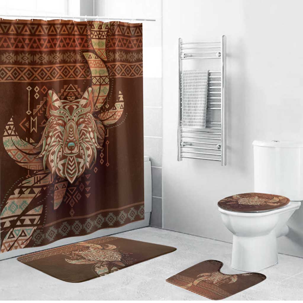 Wolf Native American Bathroom Set Tribal Geometric Earth Tone