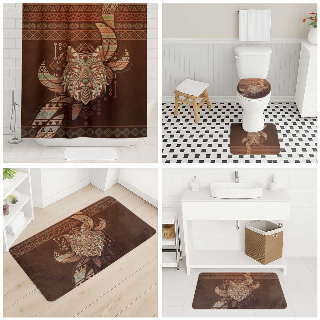 Wolf Native American Bathroom Set Tribal Geometric Earth Tone