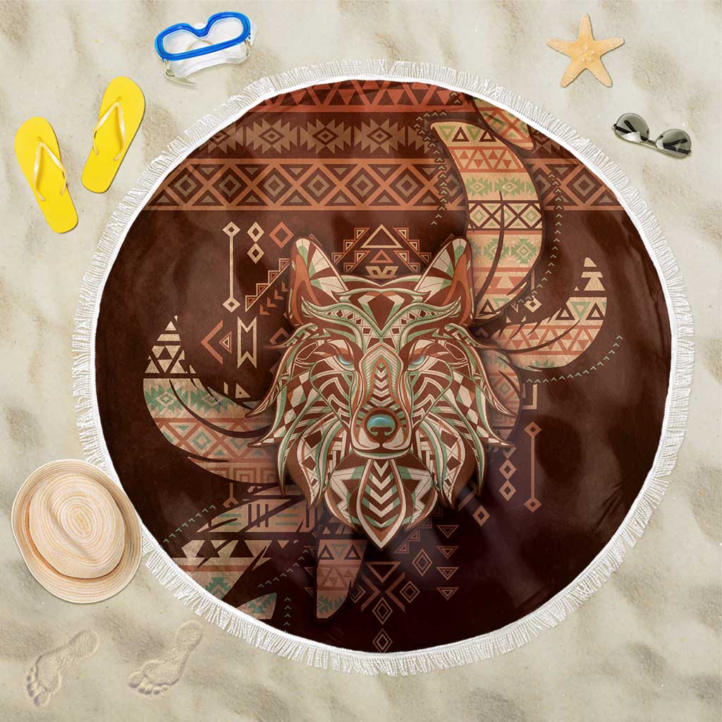 Wolf Native American Beach Blanket Tribal Geometric Earth Tone