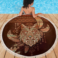 Wolf Native American Beach Blanket Tribal Geometric Earth Tone