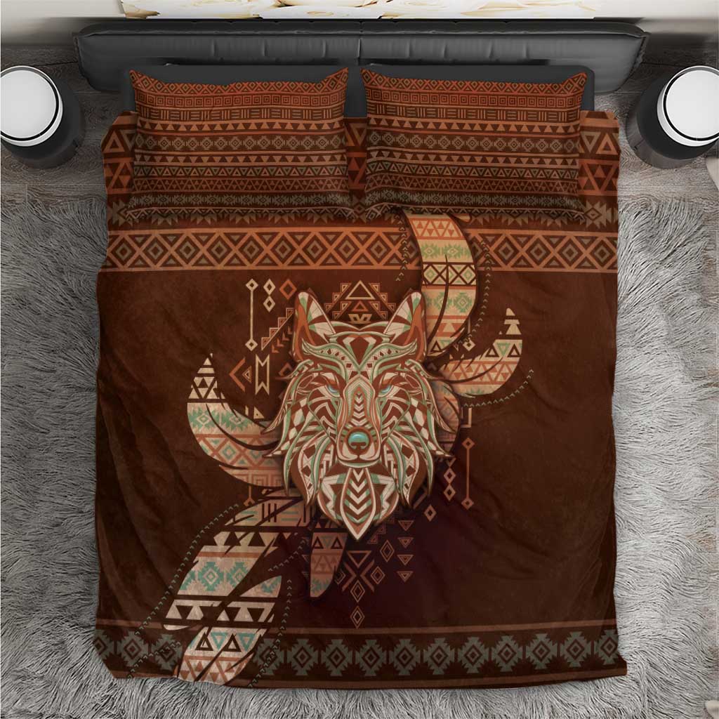 Wolf Native American Bedding Set Tribal Geometric Earth Tone