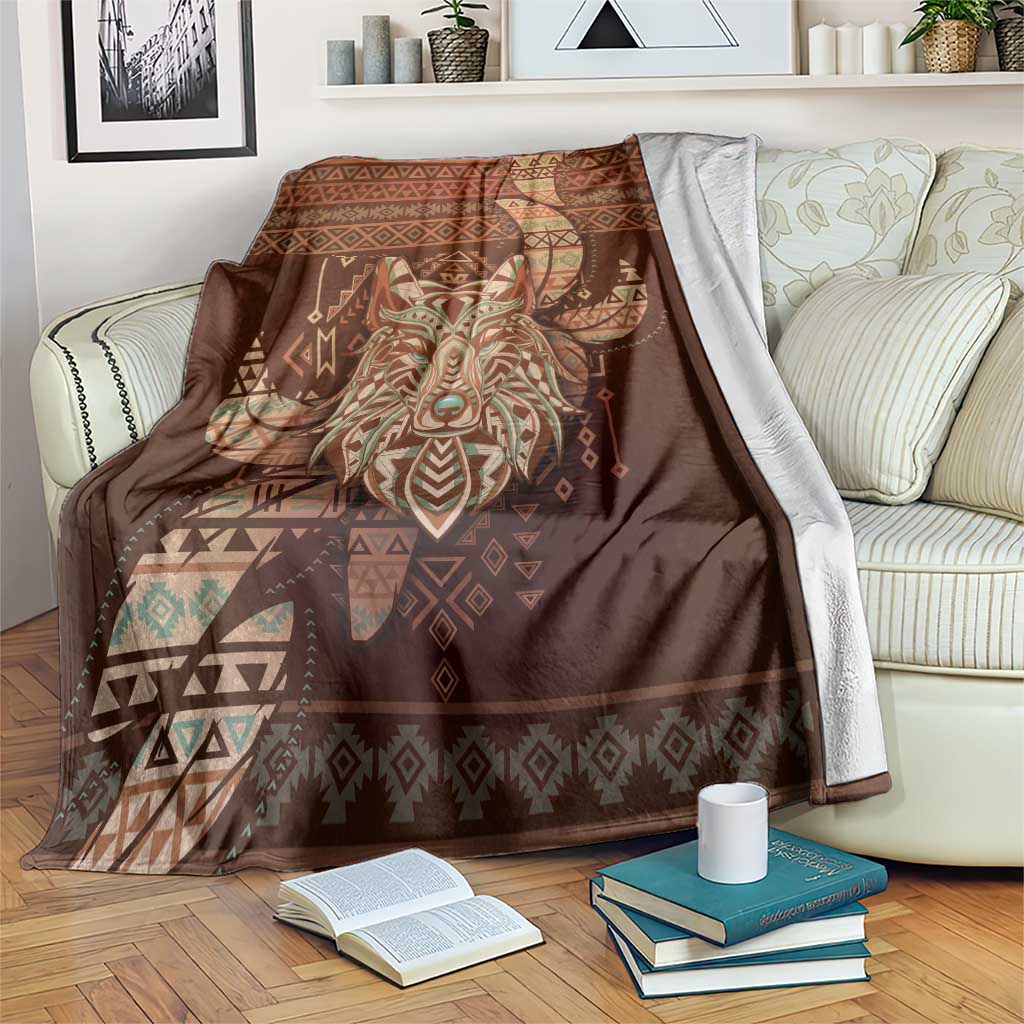 Wolf Native American Blanket Tribal Geometric Earth Tone