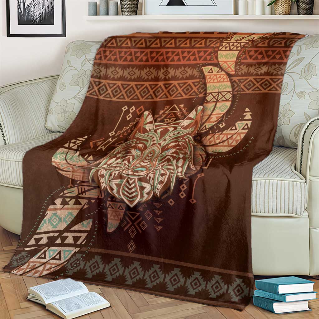 Wolf Native American Blanket Tribal Geometric Earth Tone