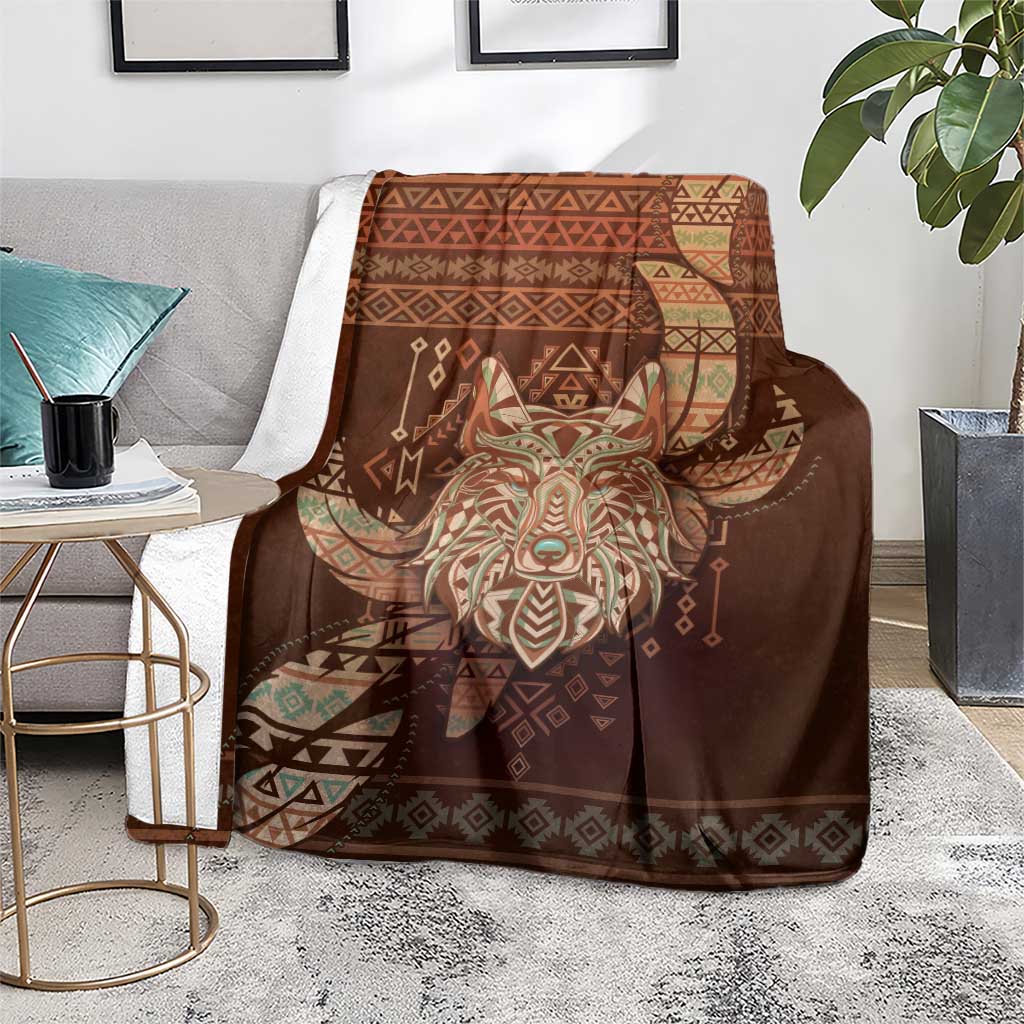 Wolf Native American Blanket Tribal Geometric Earth Tone