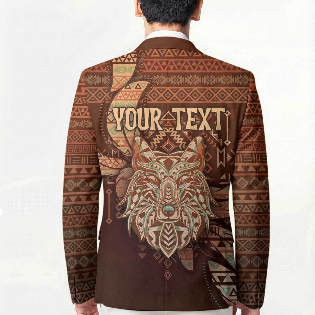 Personalized Wolf Native American Blazer Tribal Geometric Earth Tone