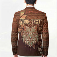 Personalized Wolf Native American Blazer Tribal Geometric Earth Tone