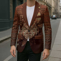 Personalized Wolf Native American Blazer Tribal Geometric Earth Tone