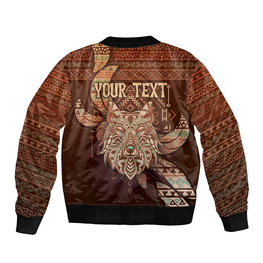 Personalized Wolf Native American Bomber Jacket Tribal Geometric Earth Tone