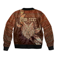 Personalized Wolf Native American Bomber Jacket Tribal Geometric Earth Tone