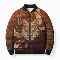 Personalized Wolf Native American Bomber Puffer Jacket Tribal Geometric Earth Tone