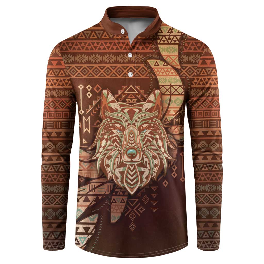 Personalized Wolf Native American Button Sweatshirt Tribal Geometric Earth Tone