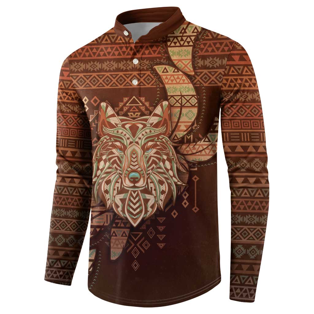 Personalized Wolf Native American Button Sweatshirt Tribal Geometric Earth Tone