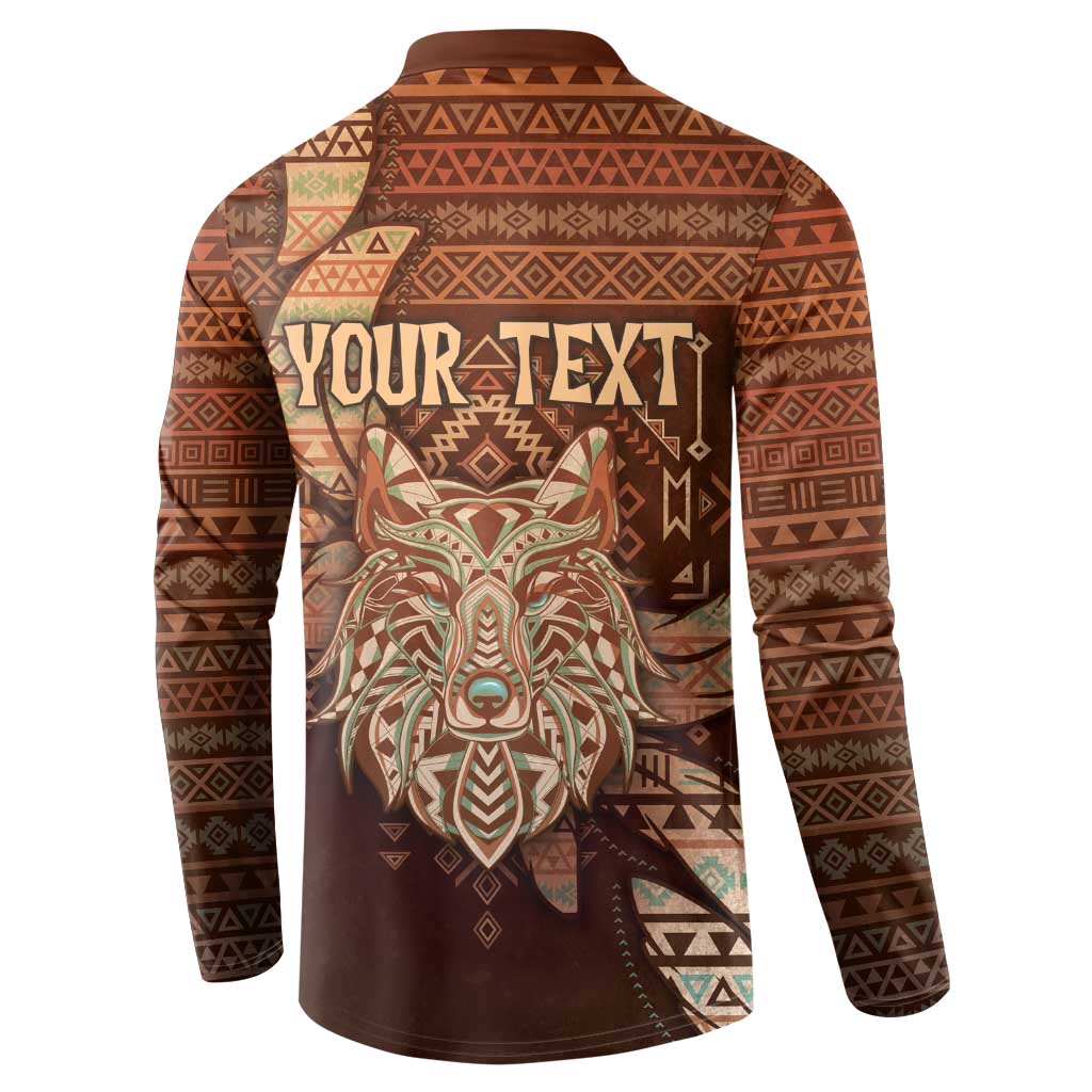 Personalized Wolf Native American Button Sweatshirt Tribal Geometric Earth Tone