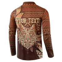 Personalized Wolf Native American Button Sweatshirt Tribal Geometric Earth Tone