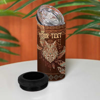 Personalized Wolf Native American 4 in 1 Can Cooler Tumbler Tribal Geometric Earth Tone