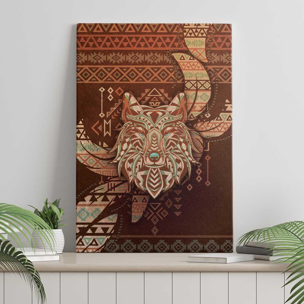 Wolf Native American Canvas Wall Art Tribal Geometric Earth Tone