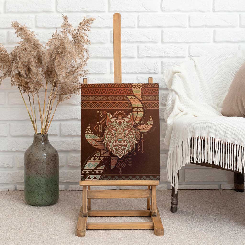 Wolf Native American Canvas Wall Art Tribal Geometric Earth Tone