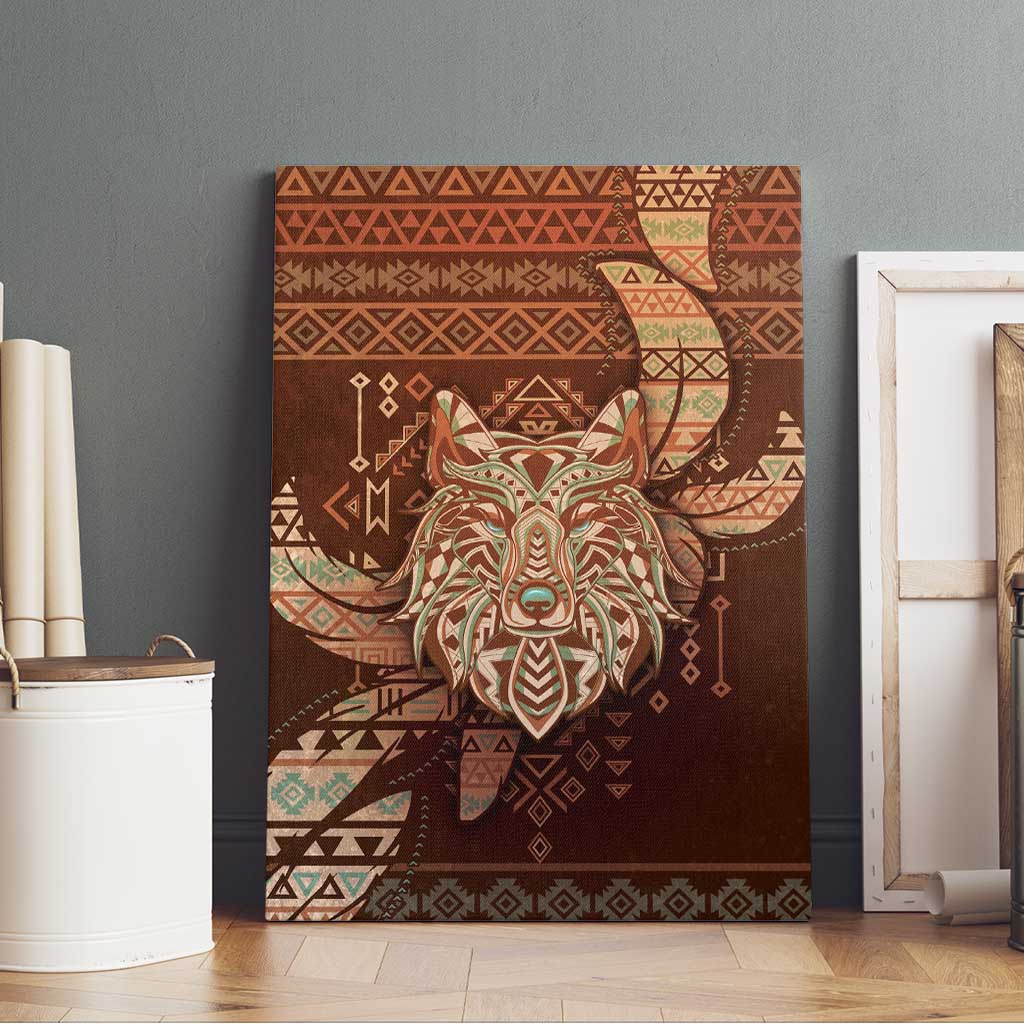 Wolf Native American Canvas Wall Art Tribal Geometric Earth Tone