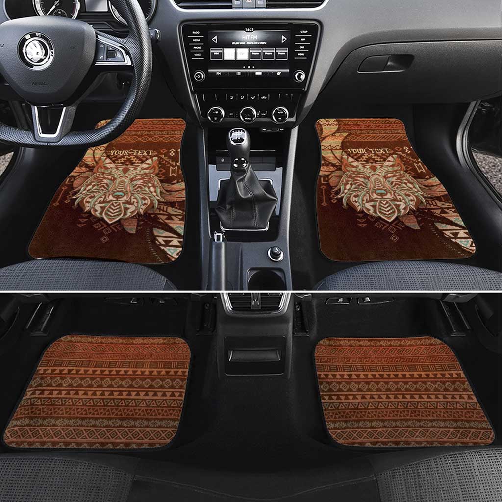 Personalized Wolf Native American Car Mats Tribal Geometric Earth Tone