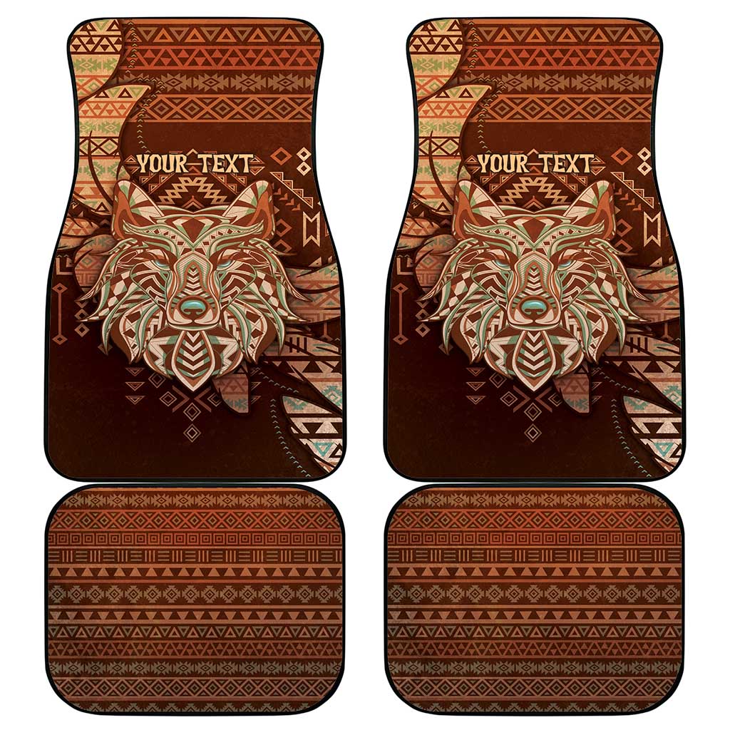 Personalized Wolf Native American Car Mats Tribal Geometric Earth Tone