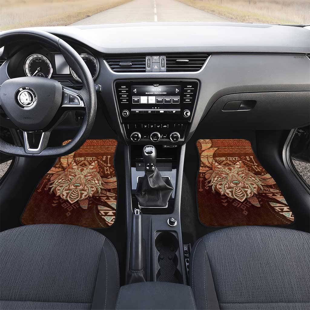 Personalized Wolf Native American Car Mats Tribal Geometric Earth Tone