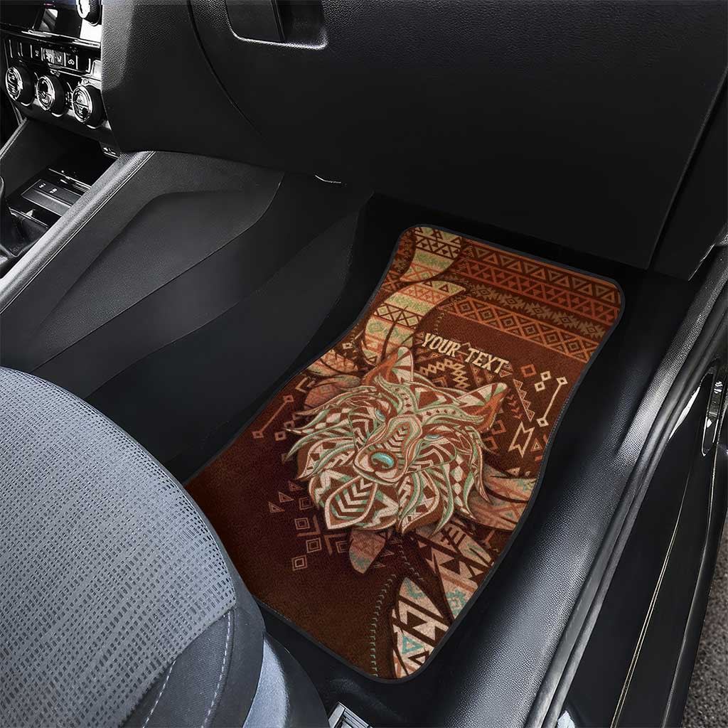 Personalized Wolf Native American Car Mats Tribal Geometric Earth Tone