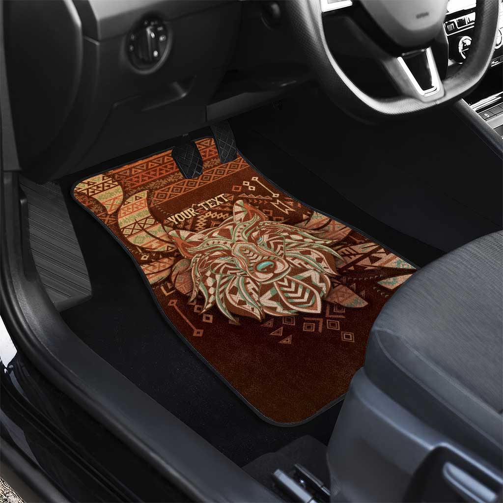 Personalized Wolf Native American Car Mats Tribal Geometric Earth Tone