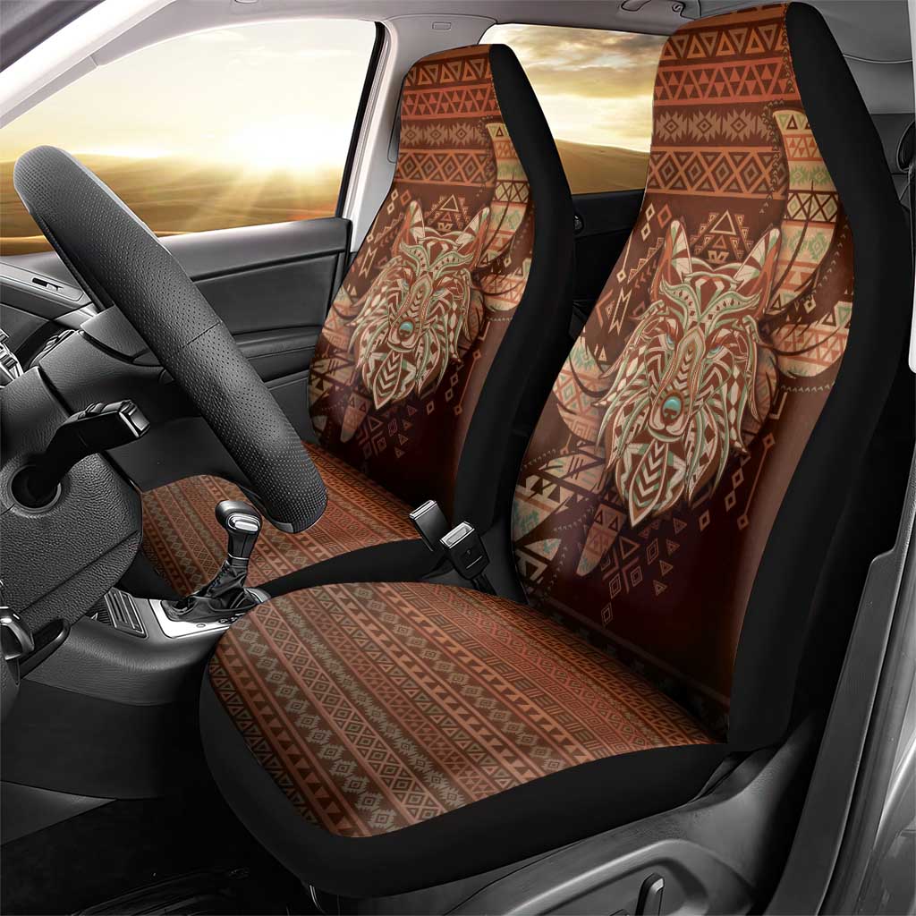 Wolf Native American Car Seat Cover Tribal Geometric Earth Tone