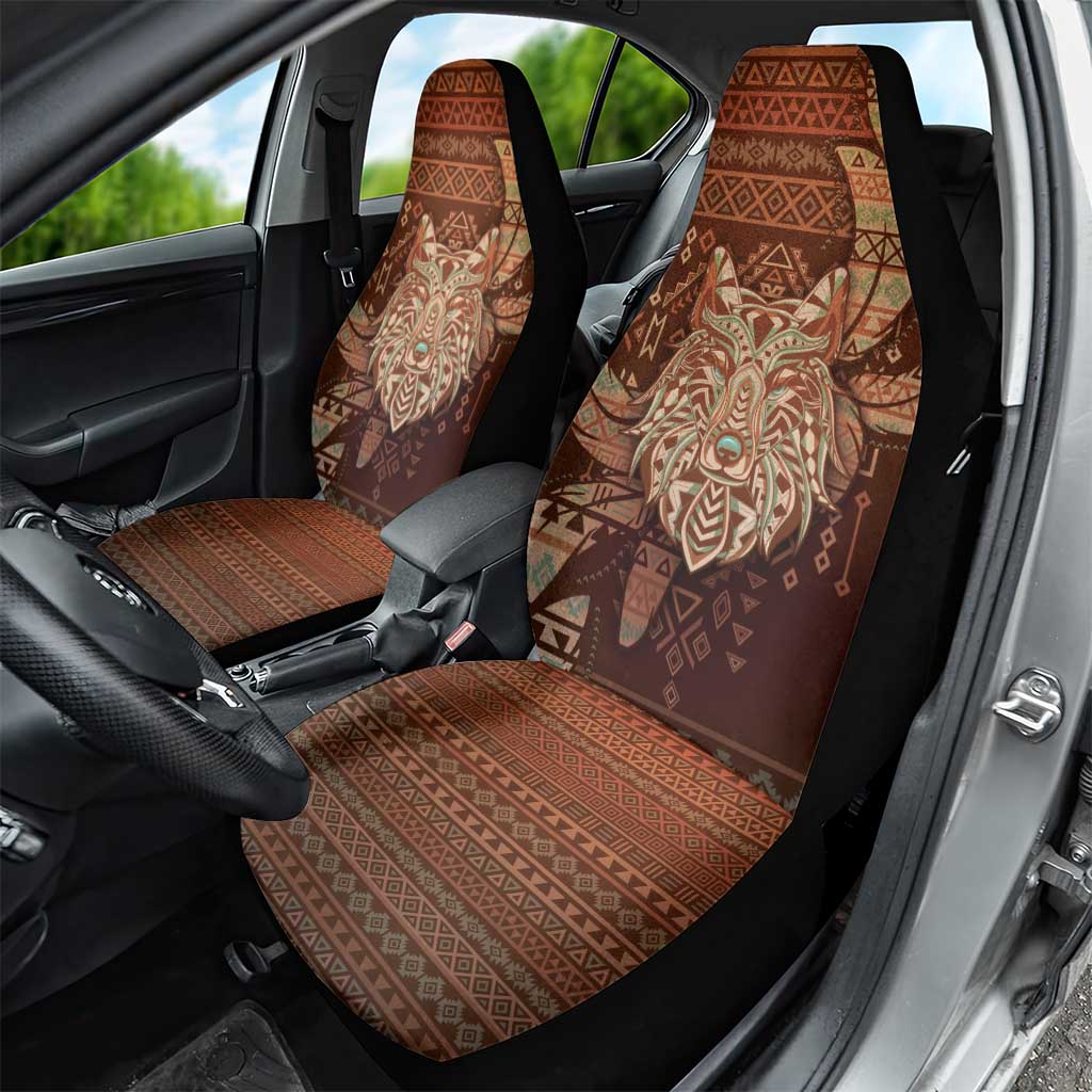 Wolf Native American Car Seat Cover Tribal Geometric Earth Tone