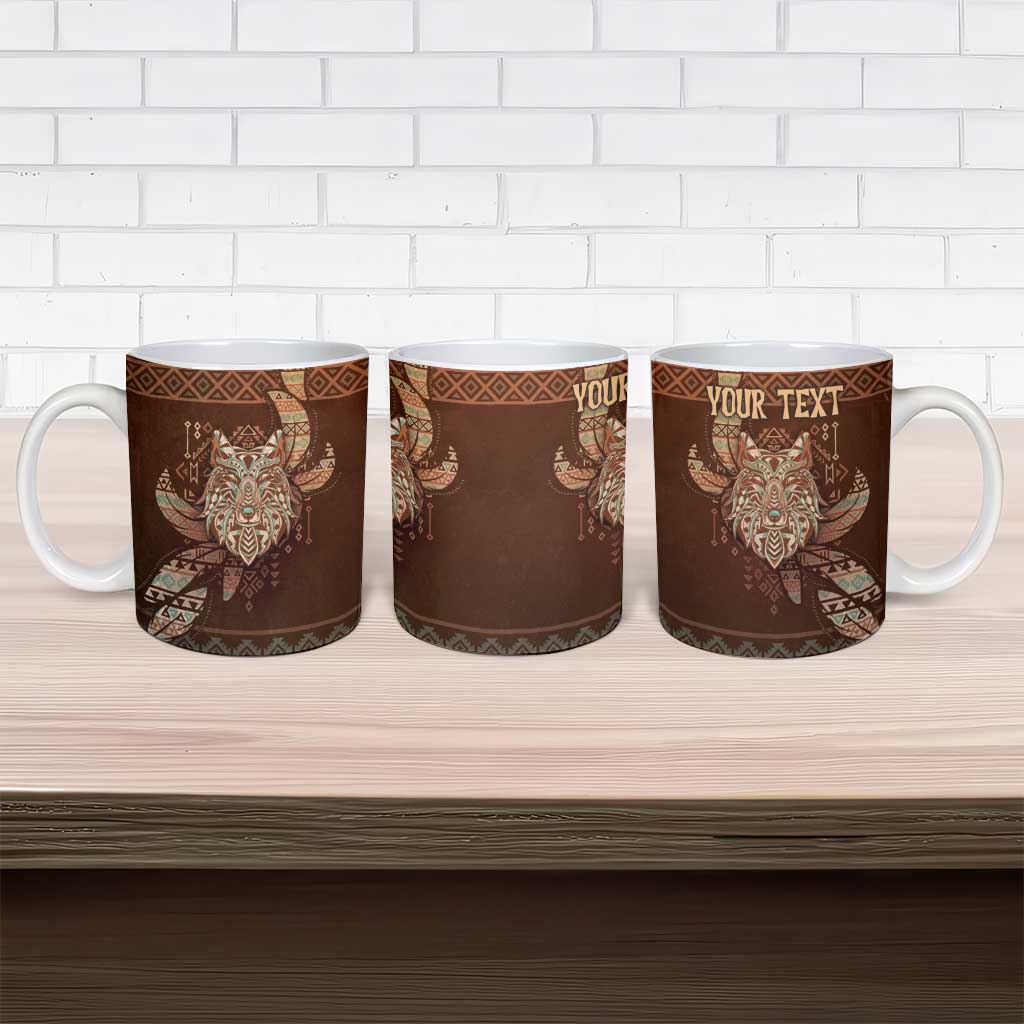 Personalized Wolf Native American Ceramic Mug Tribal Geometric Earth Tone