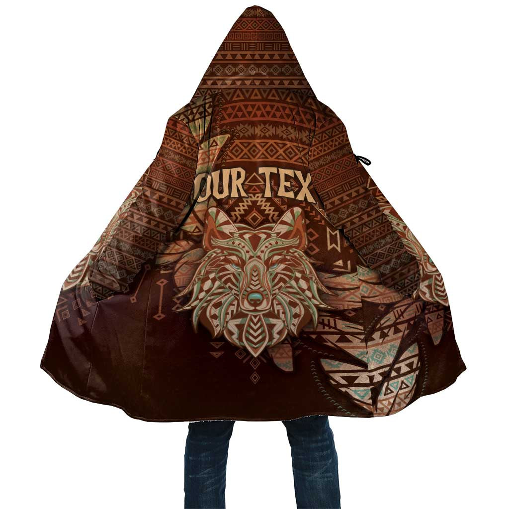 Personalized Wolf Native American Cloak Tribal Geometric Earth Tone