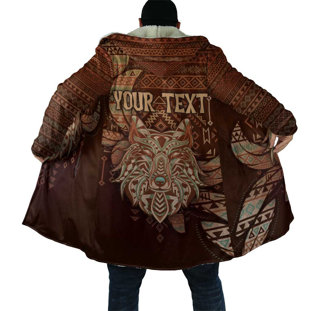 Personalized Wolf Native American Cloak Tribal Geometric Earth Tone