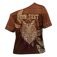 Personalized Wolf Native American Cross Shoulder Shirt Tribal Geometric Earth Tone