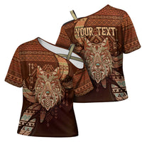 Personalized Wolf Native American Cross Shoulder Shirt Tribal Geometric Earth Tone