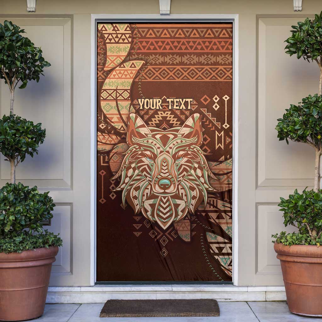 Personalized Wolf Native American Door Cover Tribal Geometric Earth Tone