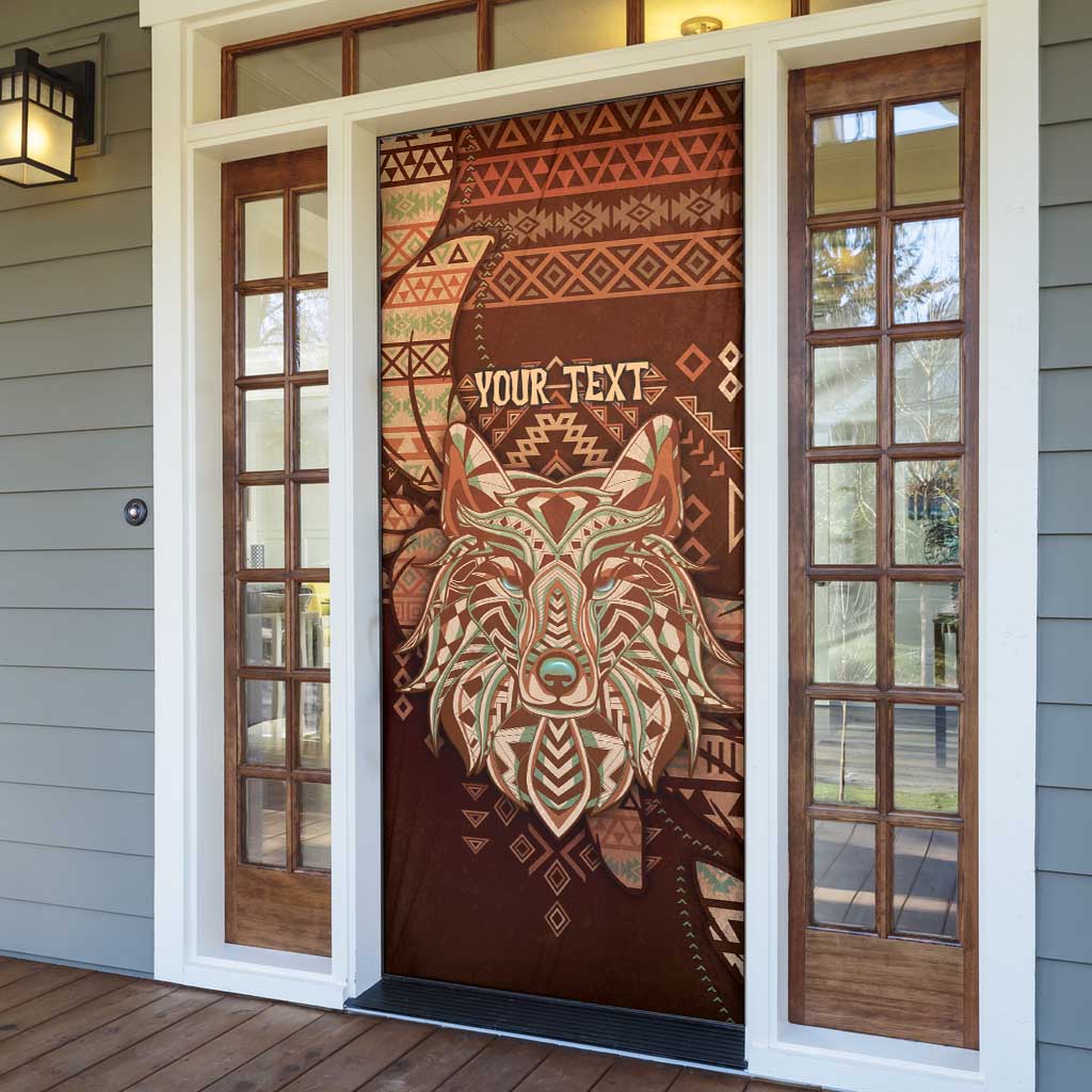 Personalized Wolf Native American Door Cover Tribal Geometric Earth Tone