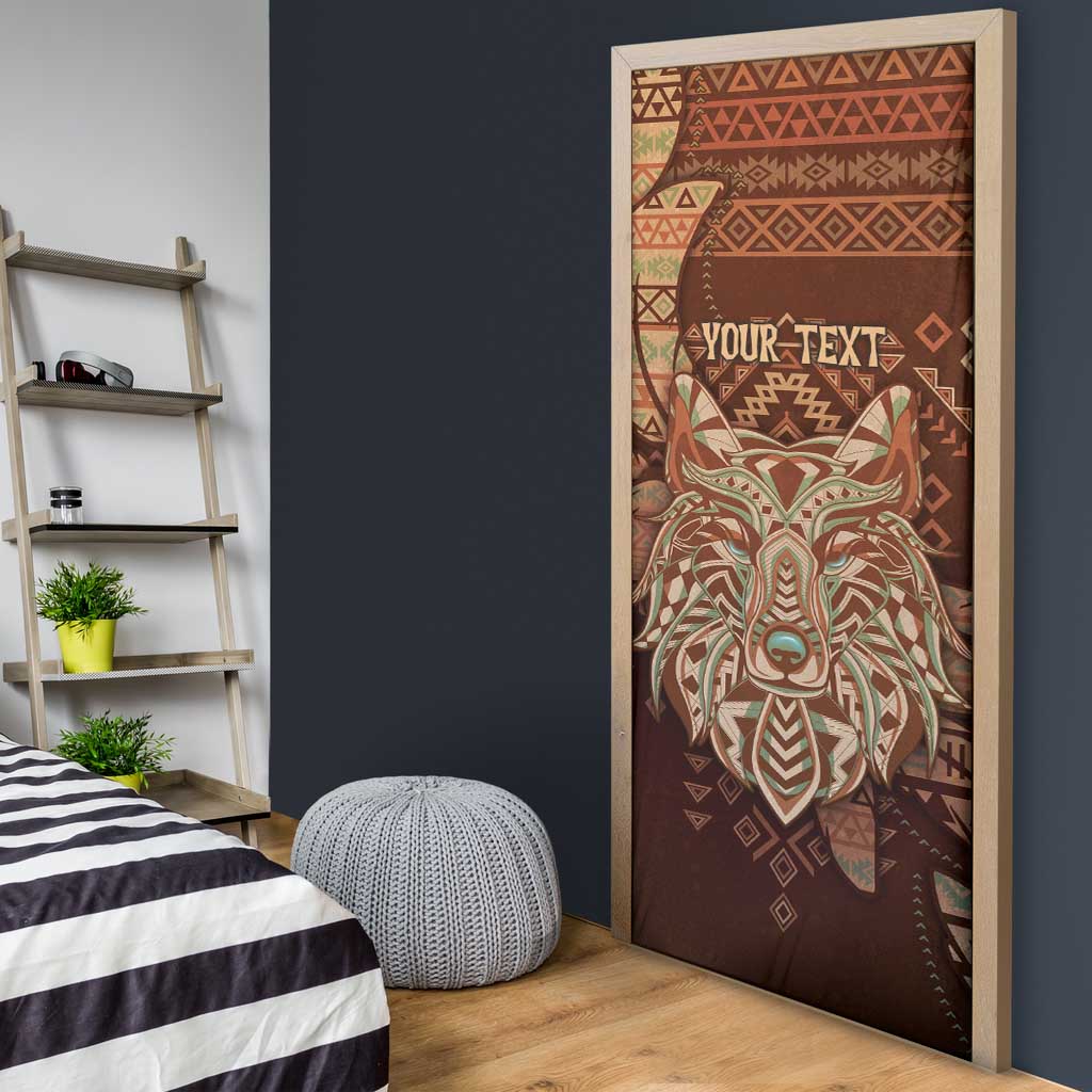 Personalized Wolf Native American Door Cover Tribal Geometric Earth Tone
