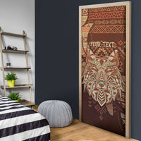Personalized Wolf Native American Door Cover Tribal Geometric Earth Tone