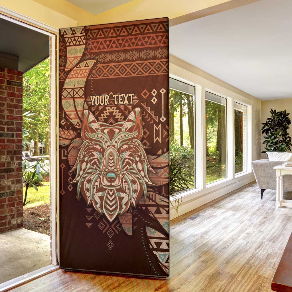 Personalized Wolf Native American Door Cover Tribal Geometric Earth Tone