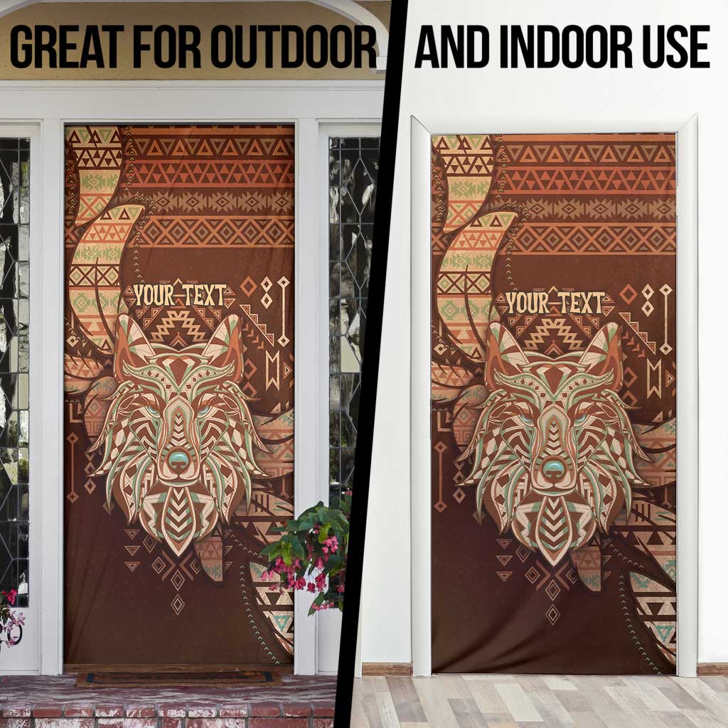 Personalized Wolf Native American Door Cover Tribal Geometric Earth Tone