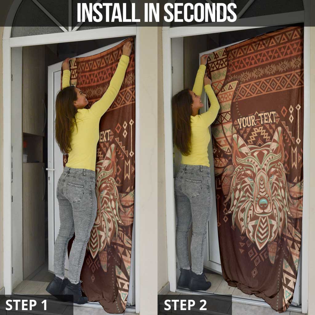 Personalized Wolf Native American Door Cover Tribal Geometric Earth Tone