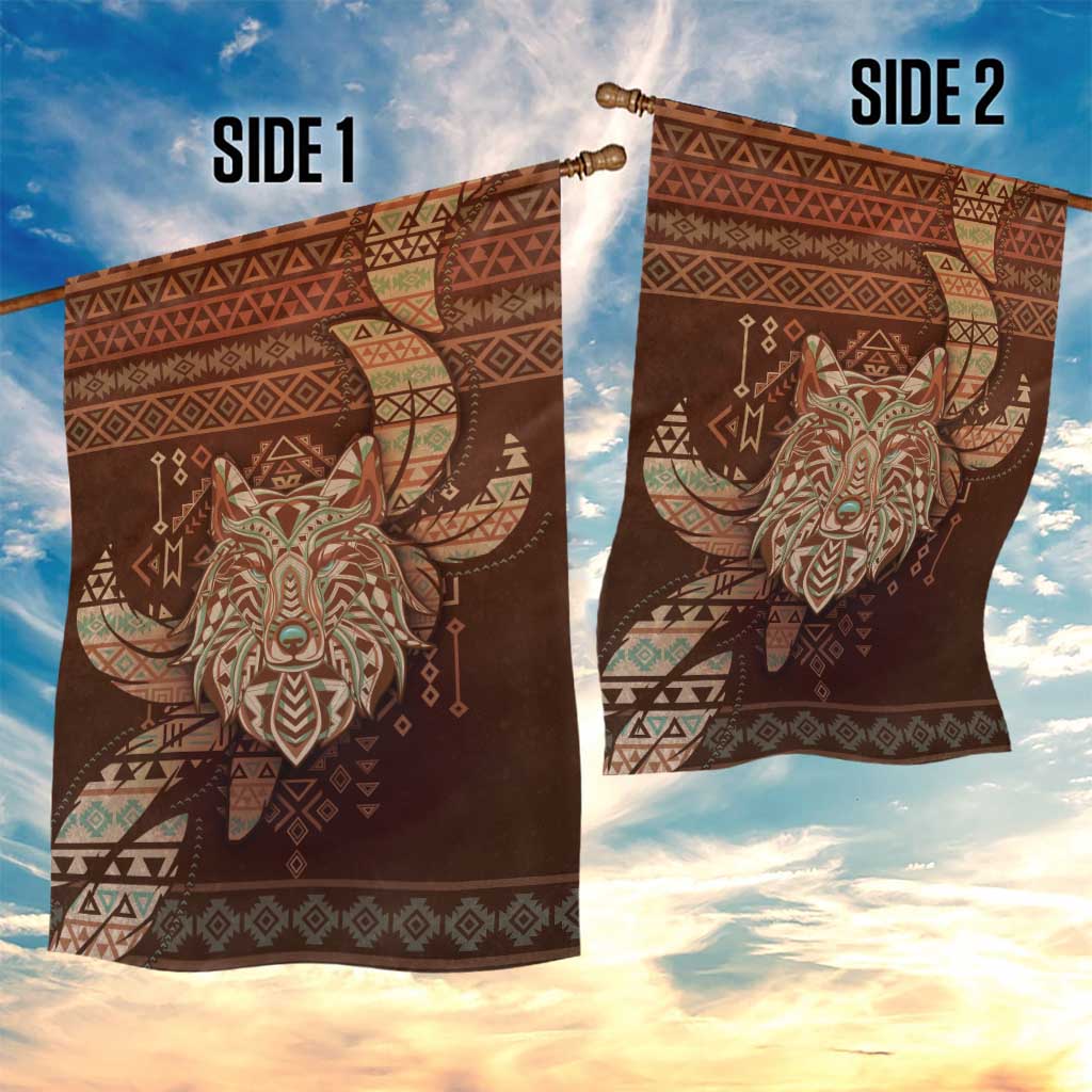 Wolf Native American Garden Flag Tribal Geometric Earth Tone