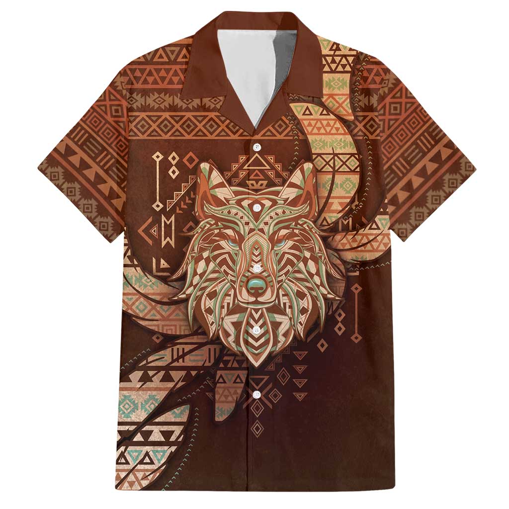 Personalized Wolf Native American Hawaiian Shirt Tribal Geometric Earth Tone